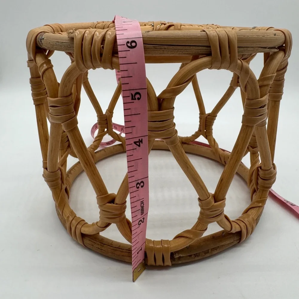 Vintage 1970s Rattan Plant Pot Basket Holder Openwork Boho Planter 8x6